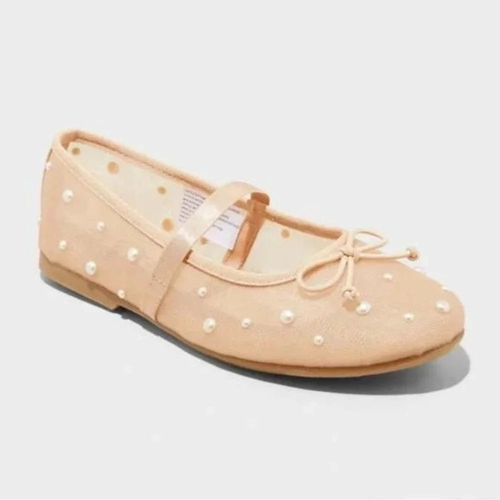 Big Girl Ballet Flats Art Class Fleur Mesh Pearl Beige 2 New With Tags